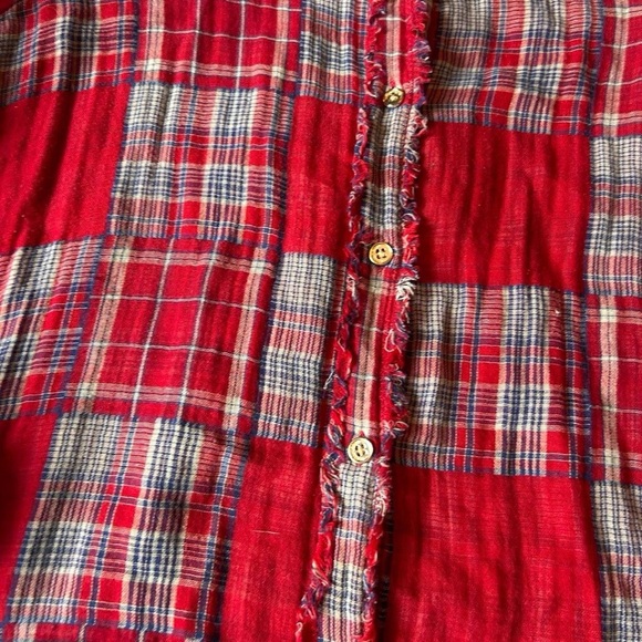 Seven7 Red Patchwork Plaid Shirt – Frayed Boho Western Vibes (Sz M) - Picture 3 of 8